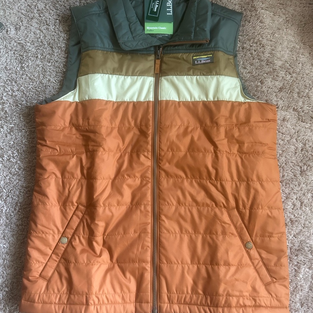 L.L. Bean Green Puffer with Orange Zipper